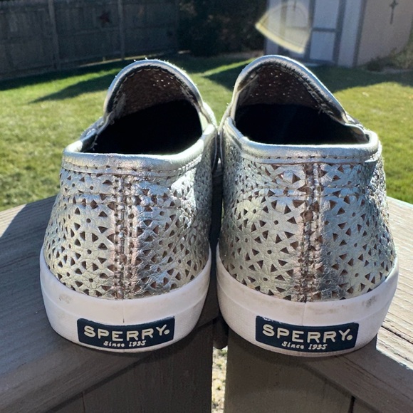 Sperry - Women's Seaside Perforated Slip-On Sneakers. Silver - Picture 5 of 11